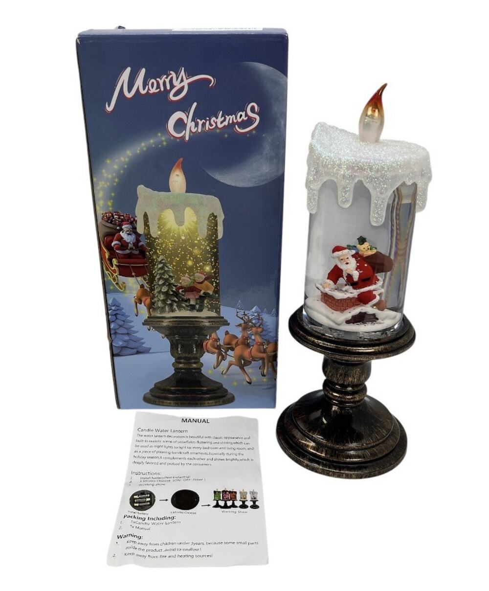 Christmas Candle Water Lantern Snow Globe Santa Chimney Glitter Scene